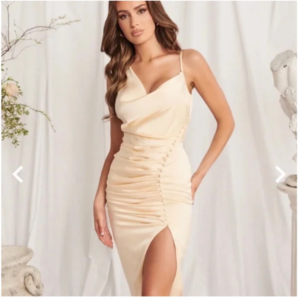 Lavish Alice Satin Cowl Neck Midi Dress